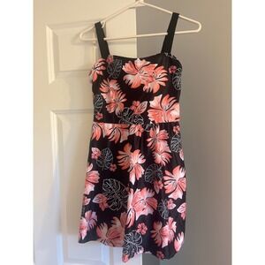 Black Floral Print Swim Dress Cover Up - Perfect for Vacation‎